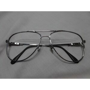Vtg  70s White Brass Double Bridge Silver Aviator Eyeglass Frames Only No Brand‎